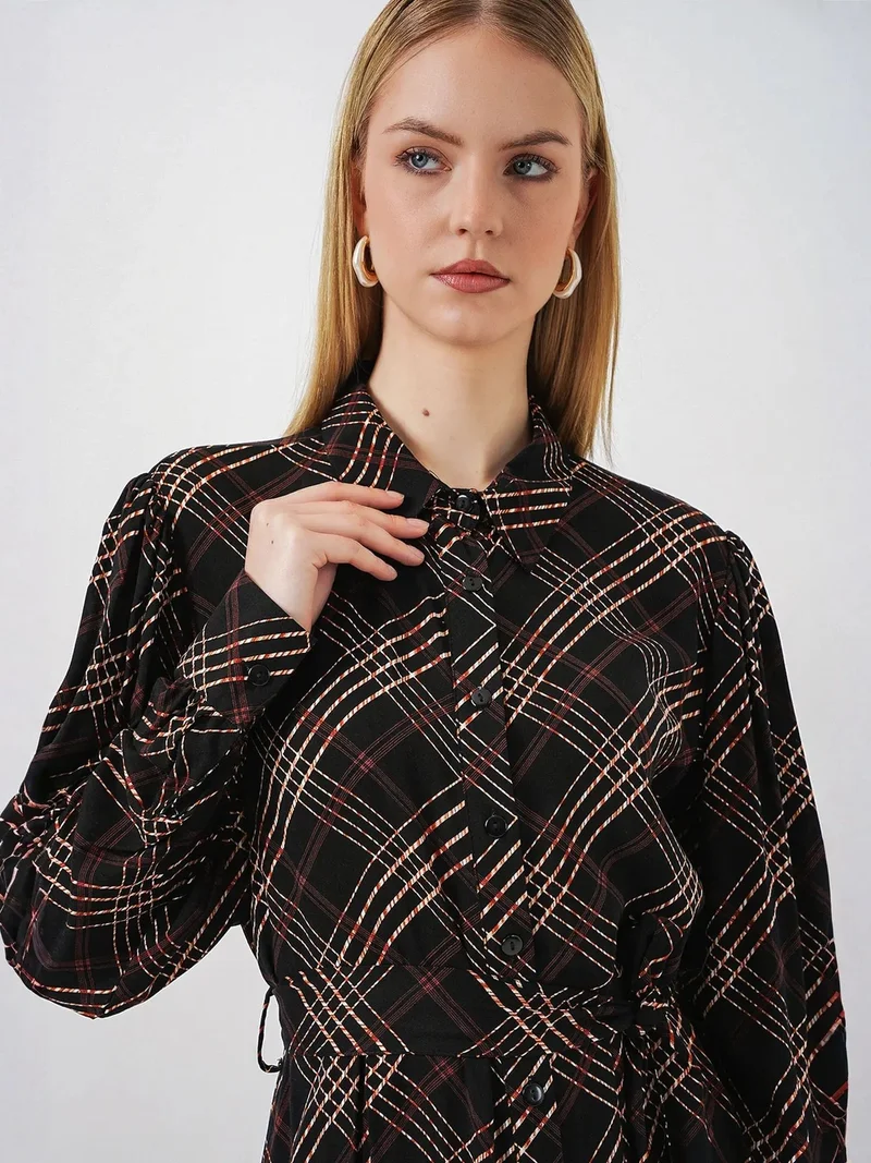 بيغ دارت BDART Plaid Midi Shirt Dress with Button Closure