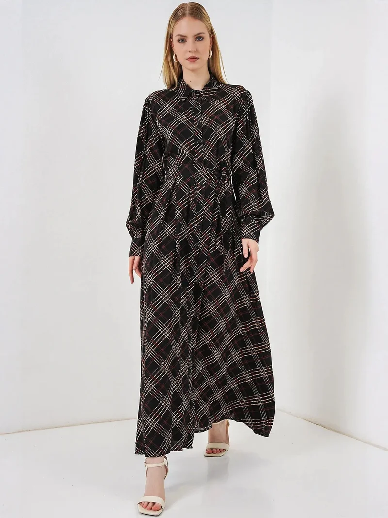 بيغ دارت BDART Plaid Midi Shirt Dress with Button Closure