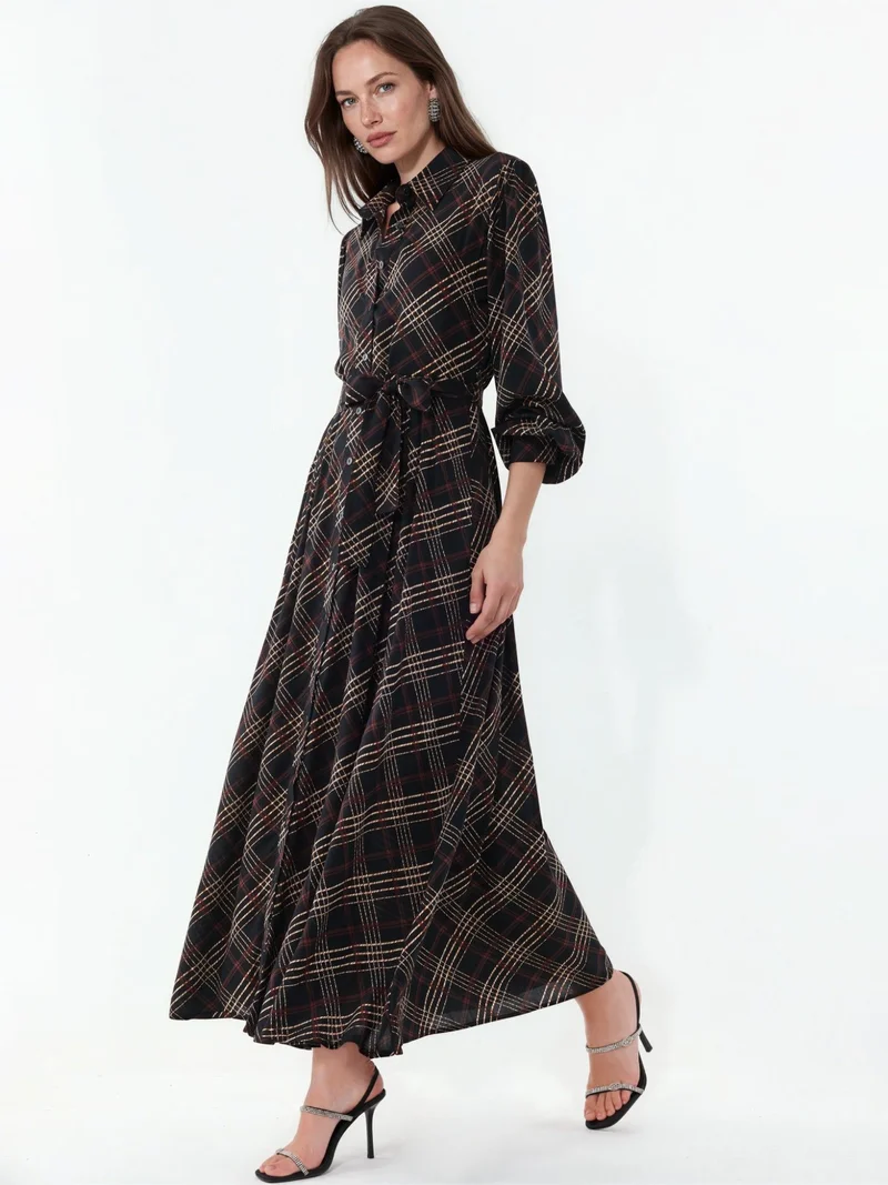 بيغ دارت BDART Plaid Midi Shirt Dress with Button Closure