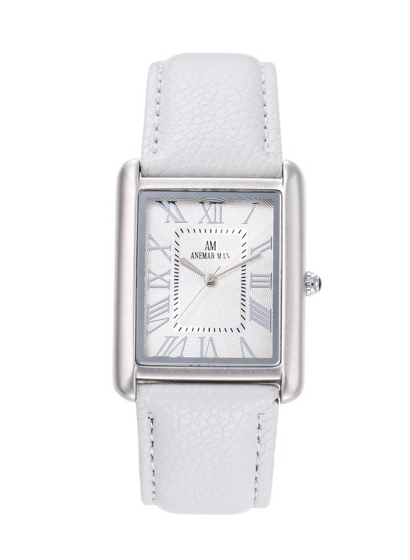 انيمار مان ساعة يد رجالية جلد ضد الماء و بجودة عالية, سوار أبيض مع ميناء أبيض