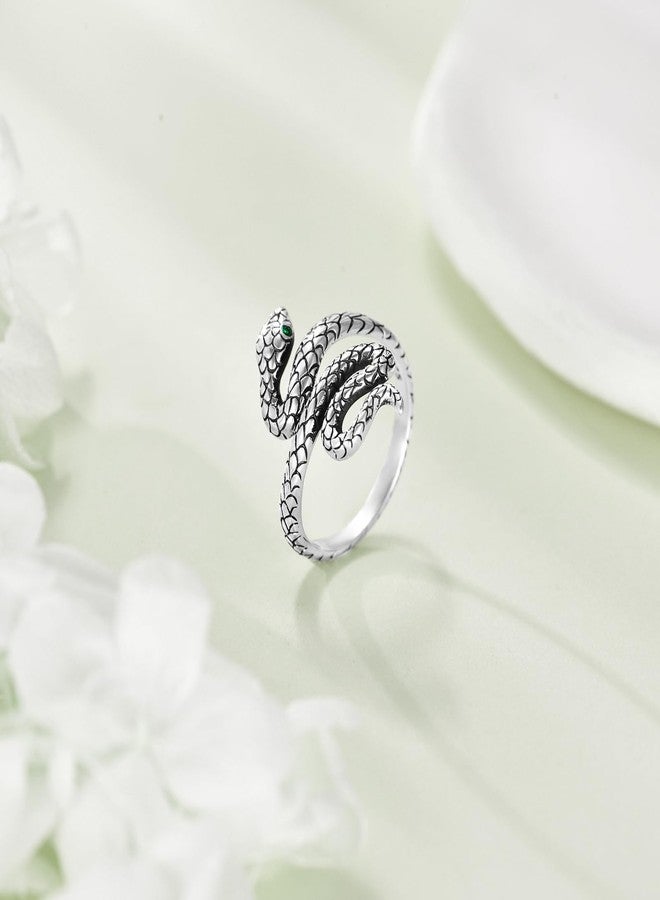 POPLYKE Snake Ring 925 Sterling Silver Adjustable Snake Band Ring Open Ring Snake Jewelry for Women - Image 3