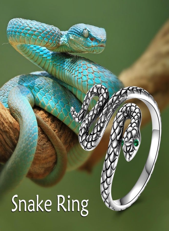 POPLYKE Snake Ring 925 Sterling Silver Adjustable Snake Band Ring Open Ring Snake Jewelry for Women - Image 2