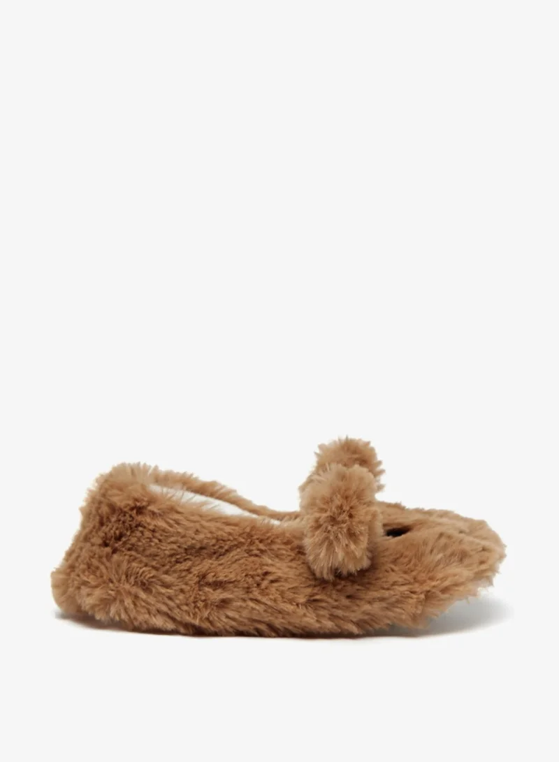 Flora Bella By Shoexpress Girls Bear Ear Applique Slip On Bedroom Slippers By Shoexpress