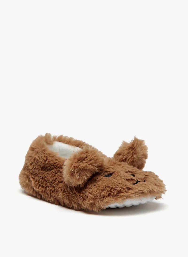 Flora Bella By Shoexpress Girls Bear Ear Applique Slip On Bedroom Slippers By Shoexpress