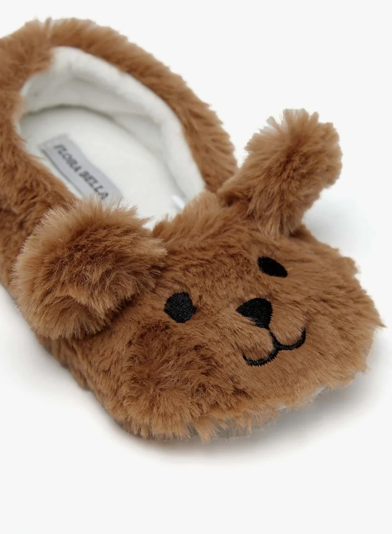 Flora Bella By Shoexpress Girls Bear Ear Applique Slip On Bedroom Slippers By Shoexpress