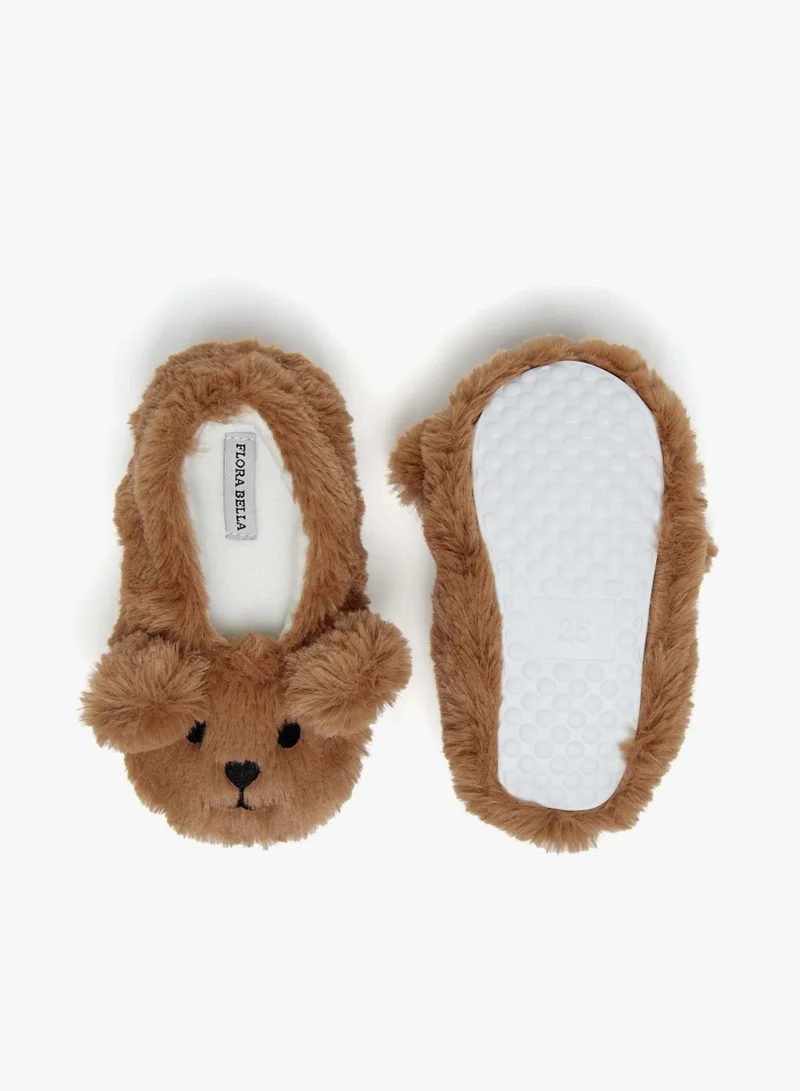 Flora Bella By Shoexpress Girls Bear Ear Applique Slip On Bedroom Slippers By Shoexpress