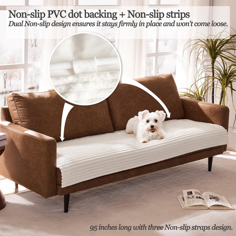 Meider Dual Non-Slip Couch Cover for Dogs Waterproof, Cream Fuzzy Soft Pet Couch Covers for Sofa 3 Cushion, Pet Friendly Soft Dog Bed Covers Sofa Cover Washable (White, 33" x 75" 1 Pack) - Image 2