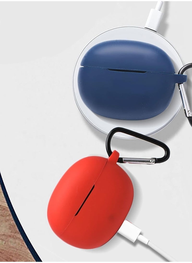 تين تك جراب سيليكون متوافق مع سماعات Realme Buds T110، غطاء حماية من السيليكون الناعم، جراب مقاوم للصدمات مع مشبك تعليق (أزرق) - Image 3