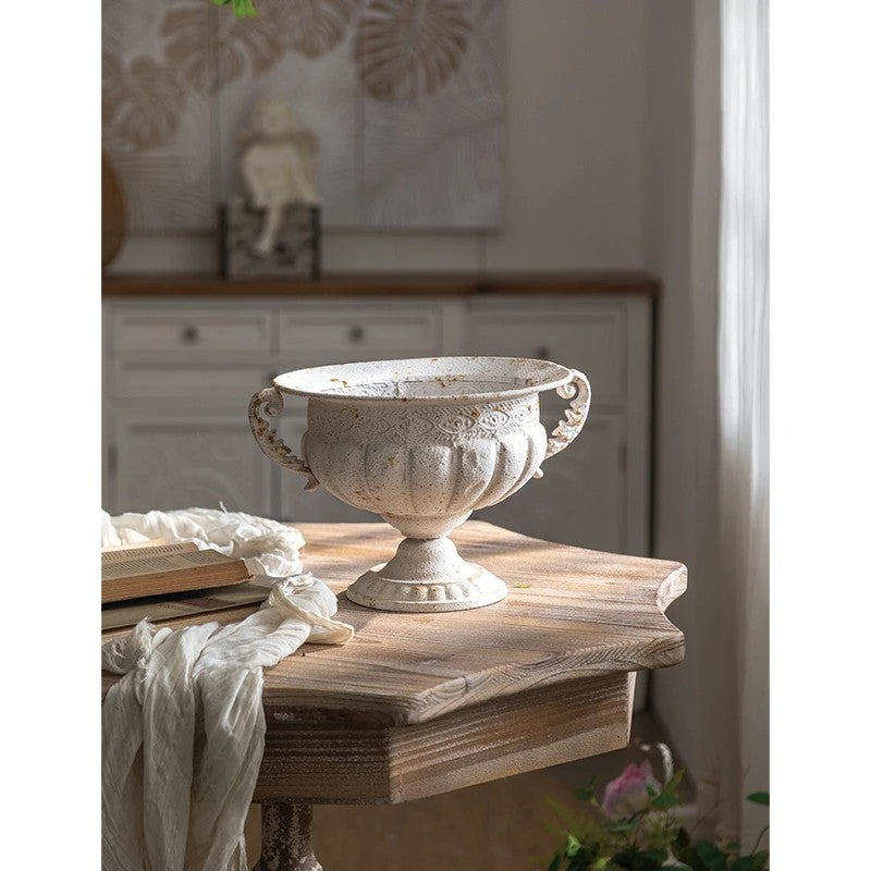 Y&D Trending Retro Metal Flower Vases - White Home & Wedding Tabletop/Floor Decor Designer Vases - Image 1