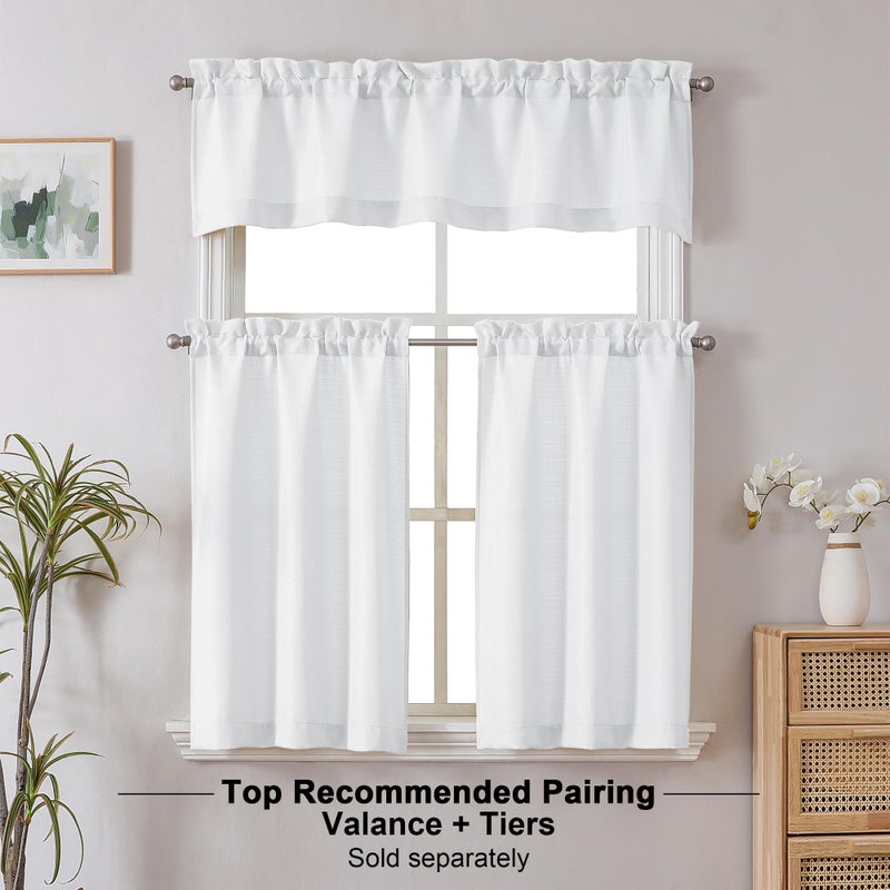 Chyhomenyc 2 Panels White Kitchen Curtains 36 Inch Length Tier Curtain, Faux Linen Textured Small Cafe Curtain, Light Filtering Short Window Curtains for Bathroom Basement, 30x36 inch, 2PCS - Image 2