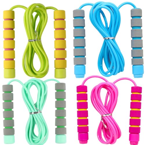 Ace one 4 Pack Adjustable Soft Skipping Rope with Skin-Friendly Foam Handles for Kids, Children, Students and Adults, Fitness Jump Rope For Outdoor, Party Favor, Exercise Activity (pink+blue+green+orange) - Image 1