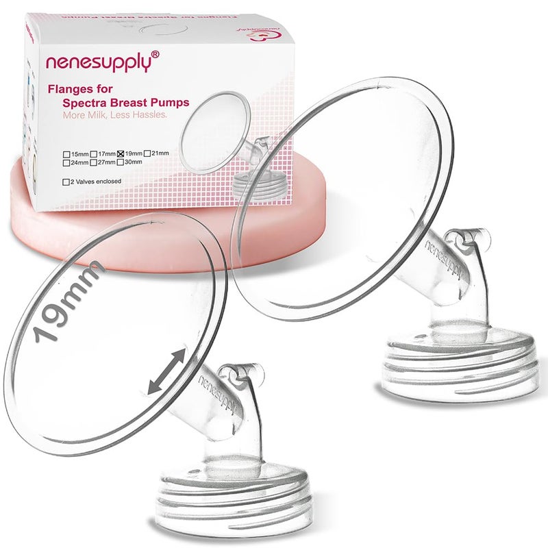 Nenesupply 19mm 2 pc Flanges Compatible with Spectra S2 S1 9 Plus Synergy Gold Breastpump Replacement to Spectra Pump Parts Flange Accessories Wide Mouth Work with Valve Backflow Protector Bottle - Image 1