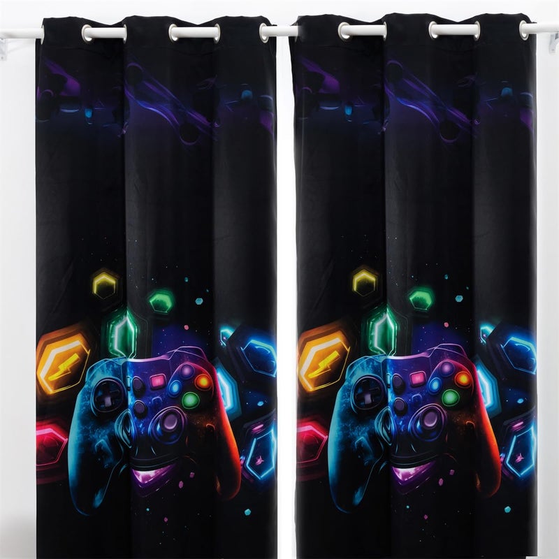 NTBED Galaxy Game Console Blackout Curtains Drapes for Kids Bedroom Play Room 2 Panels Darkening Grommets Window Treatment, 42Wx63L, Black - Image 3