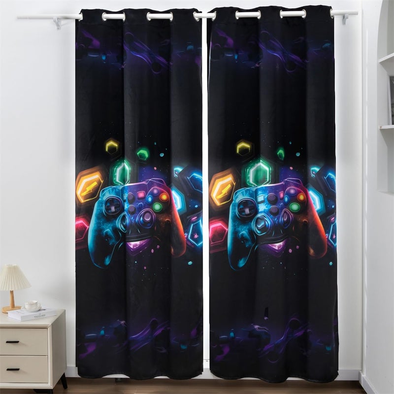 NTBED Galaxy Game Console Blackout Curtains Drapes for Kids Bedroom Play Room 2 Panels Darkening Grommets Window Treatment, 42Wx63L, Black - Image 1