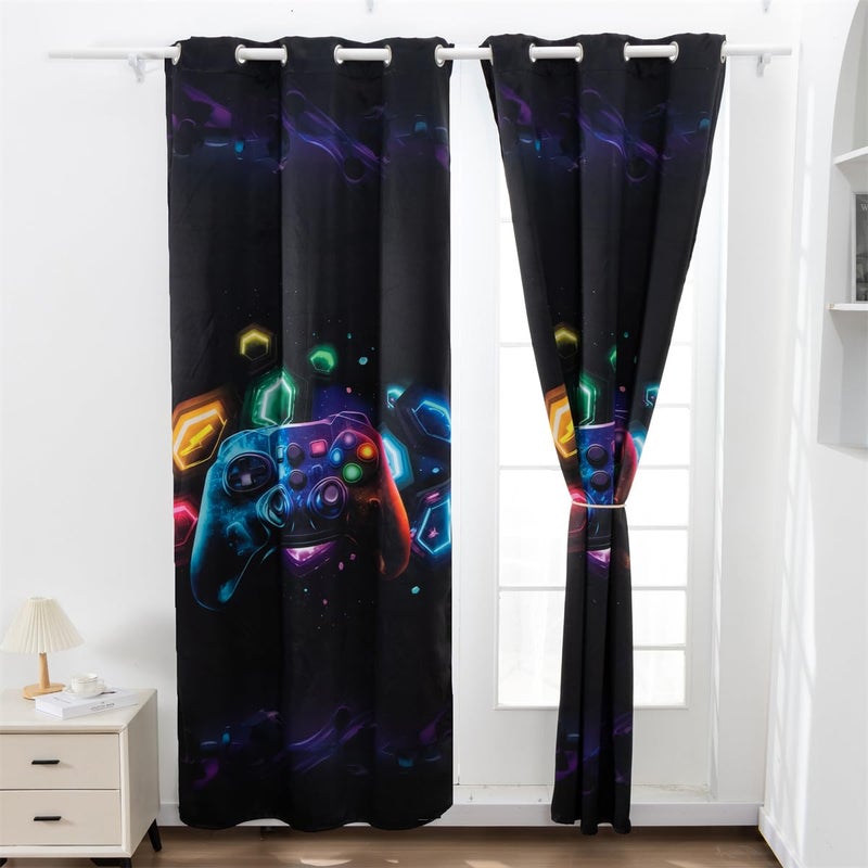 NTBED Galaxy Game Console Blackout Curtains Drapes for Kids Bedroom Play Room 2 Panels Darkening Grommets Window Treatment, 42Wx63L, Black - Image 2
