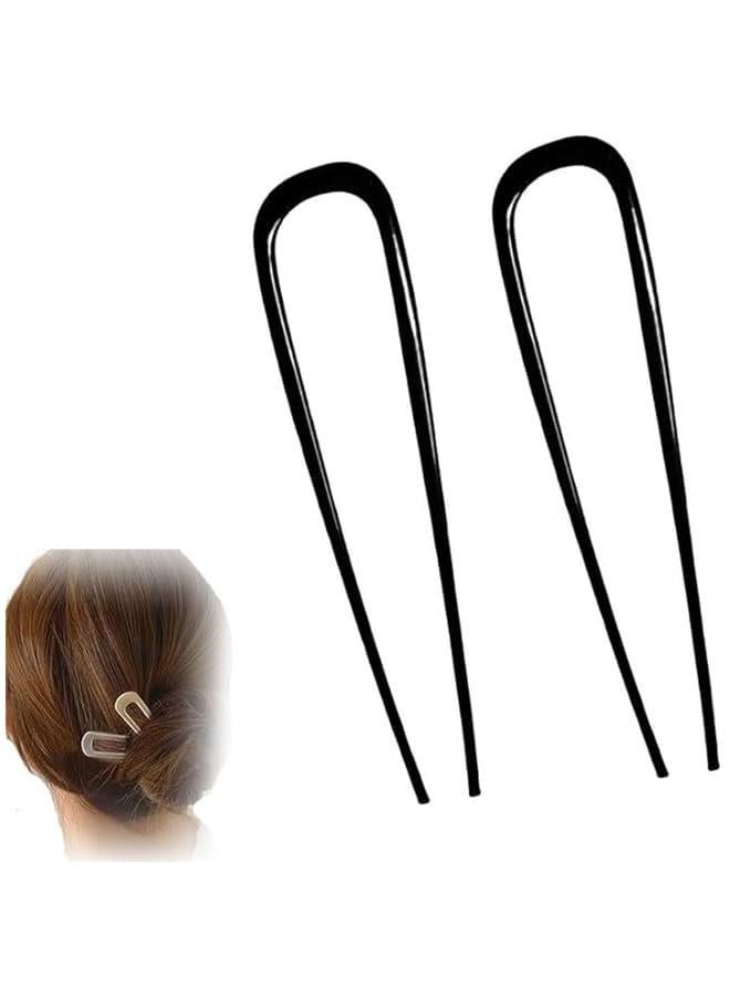 general French Hair Pin,New U-Shaped Hair Clip for French Twist Hair,French Hair Sticks Fork Chignons Accessories For Women French Roll,Gold Hair Clips Hair Styling Accessories for Thick Hair (Black 2PCS) - Image 1