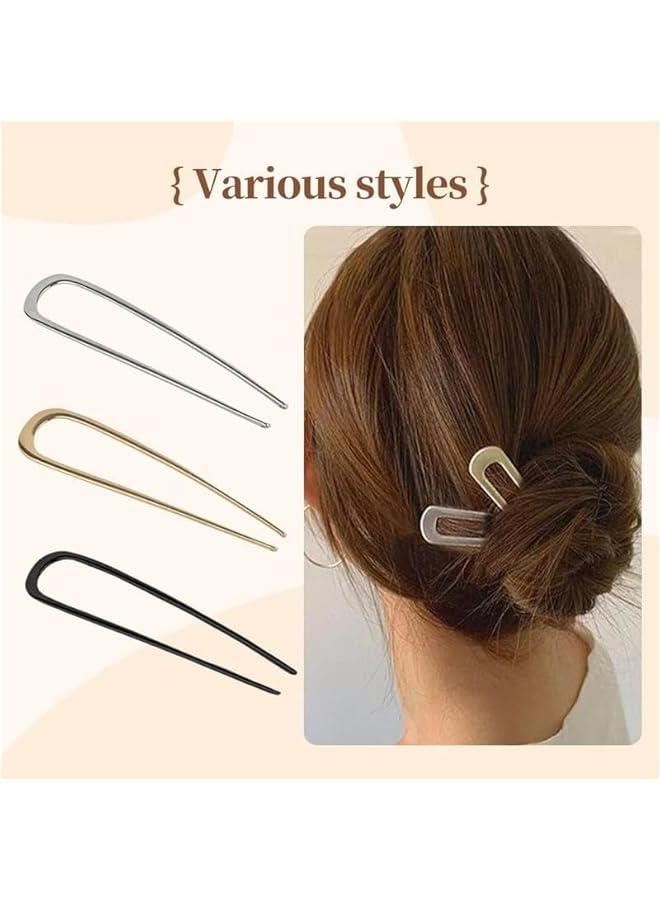 general French Hair Pin,New U-Shaped Hair Clip for French Twist Hair,French Hair Sticks Fork Chignons Accessories For Women French Roll,Gold Hair Clips Hair Styling Accessories for Thick Hair (Black 2PCS) - Image 4