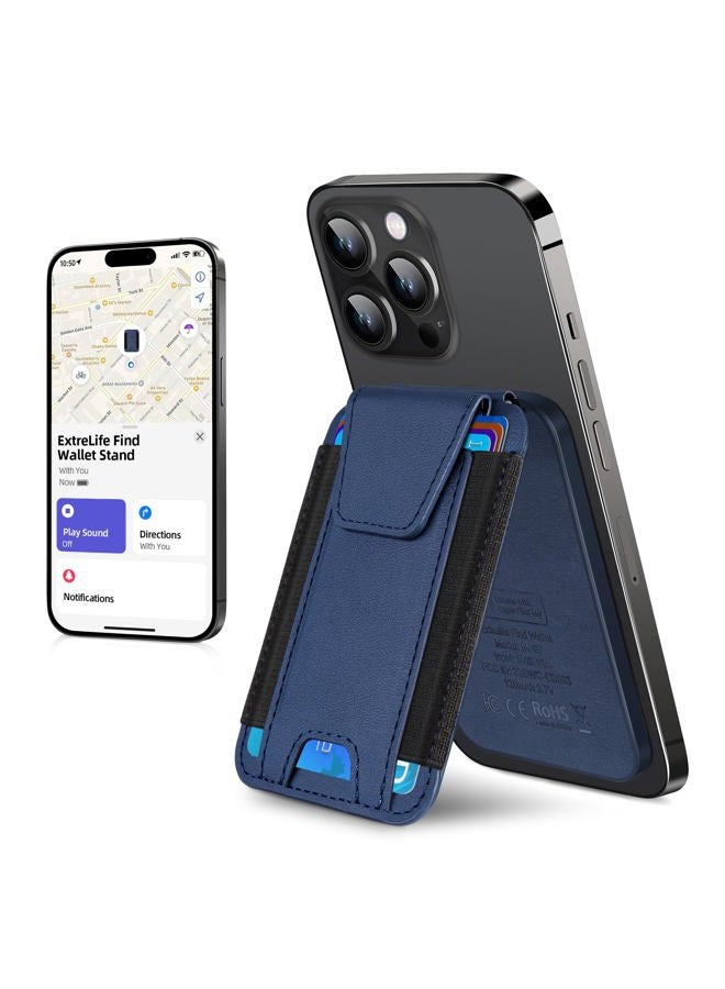 ExtreLife Magsafe Wallet, Works with Apple Find My, Magnetic Wallet Stand for iPhone 15/14/13/12 Series, 7 Cards Holder, Blue with Stand, Minimalist - Image 1