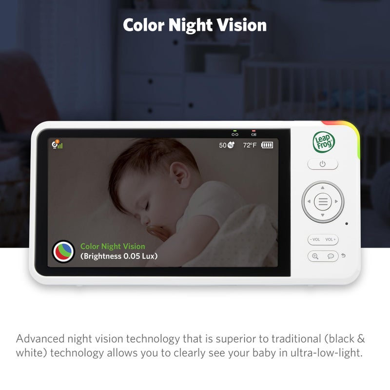 LeapFrog LF1726FHD Baby Monitor, 5.5' 1080p Screen, Up to 2500 ft Range, Pan-Tilt-Zoom, Night Light, Color Night Vision, Soothing Sounds, Secure Transmission, Secure Transmission No WiFi - Image 5