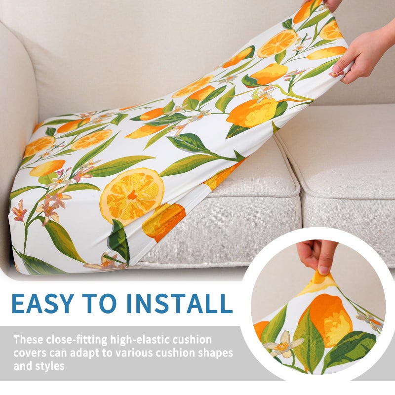 hyha Printed Couch Cushion Covers, Floral Sofa Covers Washable for Cushion Couch, Stretch Pattern Outdoor Cushion Covers for Patio Furniture with Elastic Bottom(Small, Lemon) - Image 4
