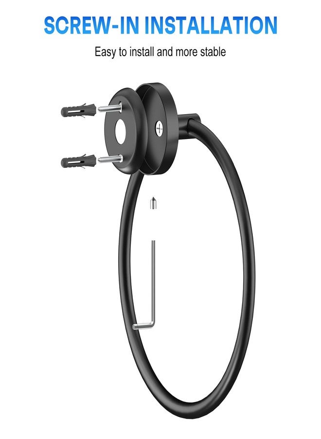 EZKEY Hand Towel Holder Screw-in Matte Black Towel Ring for Bathroom Wall Stainless Steel Round Towel Hanger for Bathroom Hardware Accessories - Image 4