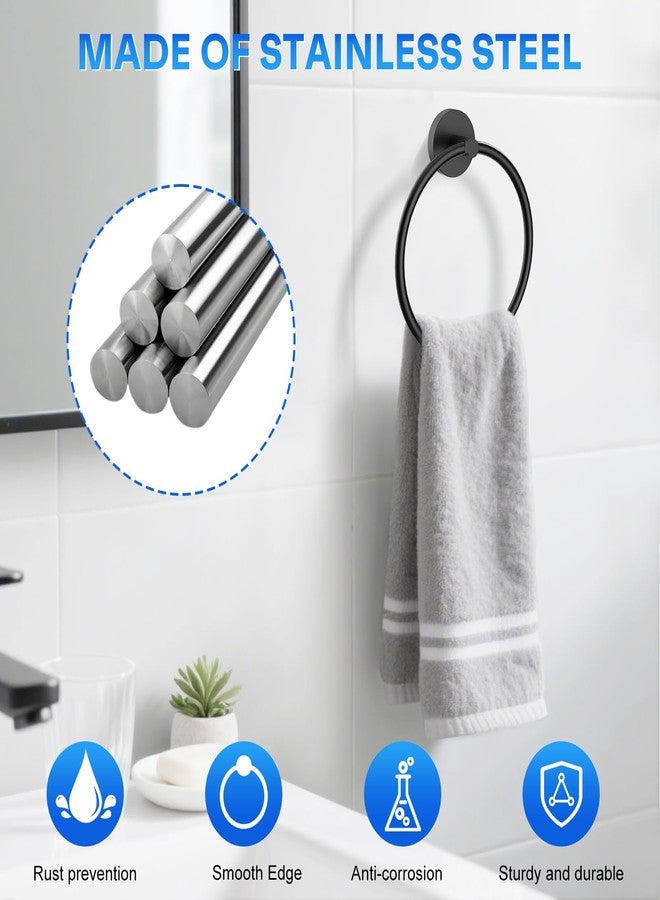 EZKEY Hand Towel Holder Screw-in Matte Black Towel Ring for Bathroom Wall Stainless Steel Round Towel Hanger for Bathroom Hardware Accessories - Image 3