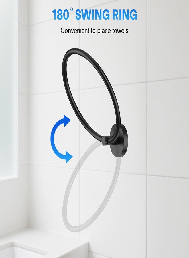 EZKEY Hand Towel Holder Screw-in Matte Black Towel Ring for Bathroom Wall Stainless Steel Round Towel Hanger for Bathroom Hardware Accessories - Image 5
