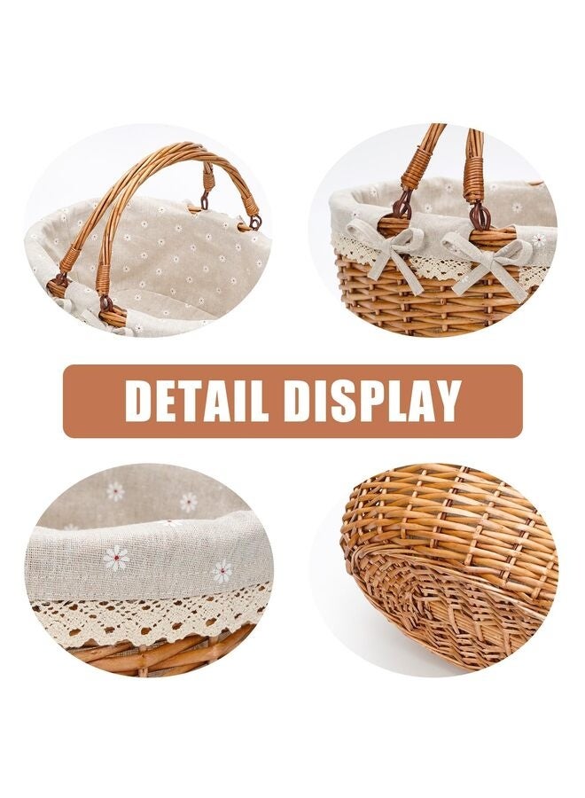 Wicker Picnic Basket with Double Folding Handles,Willow Picnic Hamper,Natural Hand Woven Easter Basket,Bath Toy and Kids Toy Storage White - Image 3