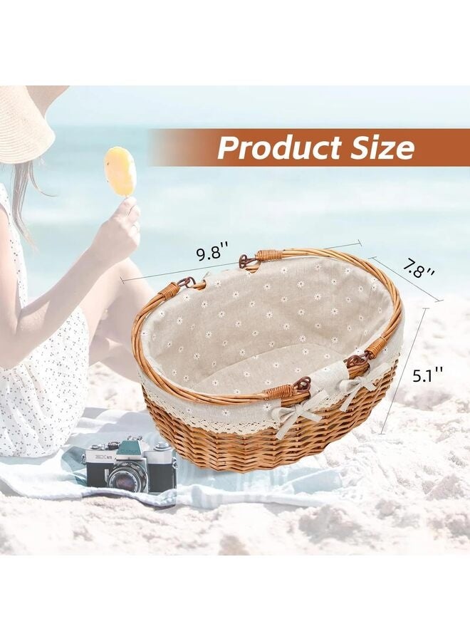 Wicker Picnic Basket with Double Folding Handles,Willow Picnic Hamper,Natural Hand Woven Easter Basket,Bath Toy and Kids Toy Storage White - Image 2