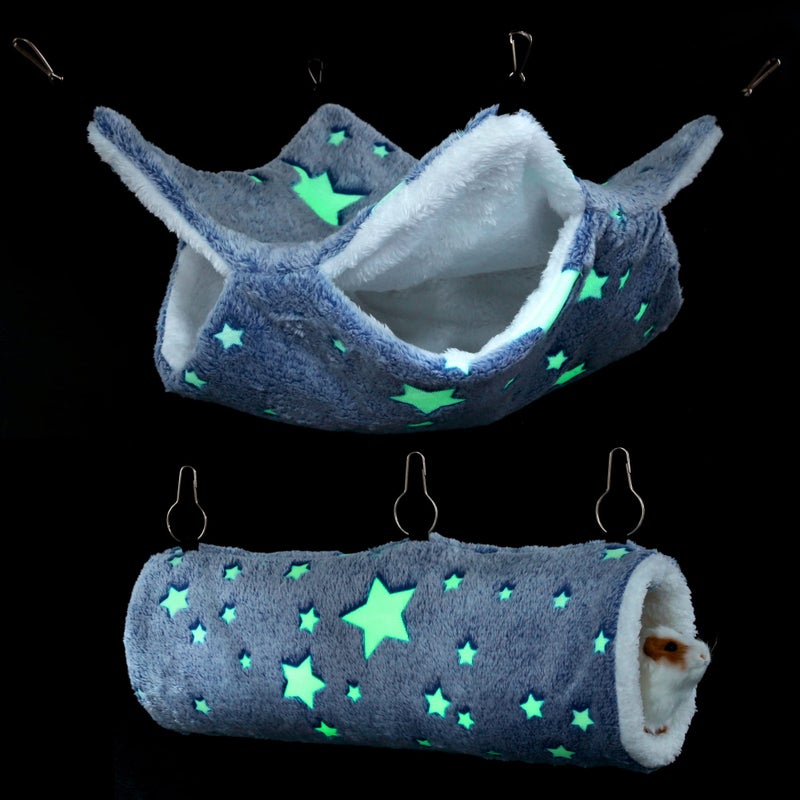 Mogoko Noctilucent Luminous Guinea Pig Rat Hammock Bunkbed Hanging Tunnel and Soft Bed Mat for Ferret Hedgehog Squirrel Hideout Cage Accessories (Tunnel and Bunkbed Hammock) - Image 1