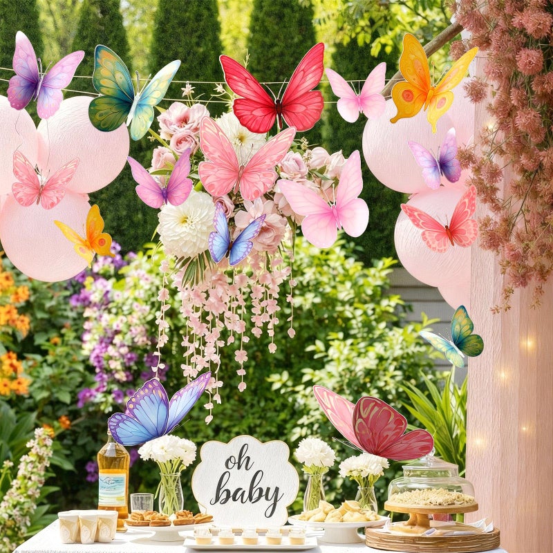 Lerheedi 18 Pcs Large Butterfly Party Decorations 2 Sizes 3D Paper Butterfly Wall Decor Pastel Hanging Butterflies for Birthday Baby Shower Wedding Decorations Women, Paper Flowers for Wall Decor - Image 5