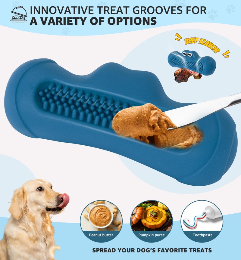 IPTPAS Durable Dog Chew Toy for Aggressive Chewers, Tough Natural Rubber Squeaky Dog Toy with Irresistible Beef Flavor, Dental Care, Teeth Cleaning & Boredom Relief for Medium & Large Dogs (Blue) - Image 4