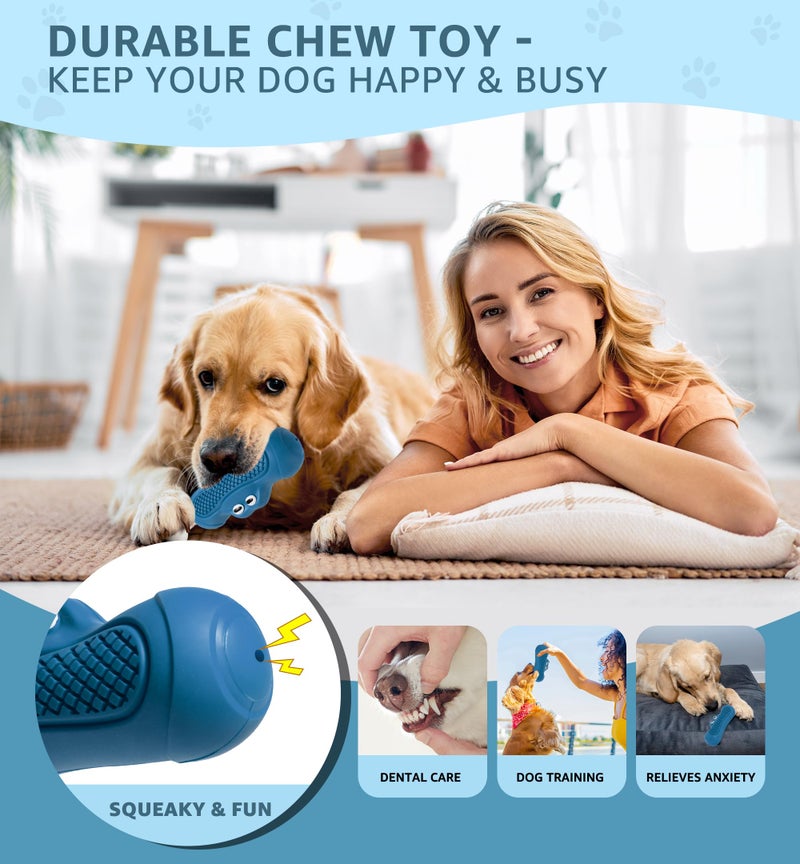 IPTPAS Durable Dog Chew Toy for Aggressive Chewers, Tough Natural Rubber Squeaky Dog Toy with Irresistible Beef Flavor, Dental Care, Teeth Cleaning & Boredom Relief for Medium & Large Dogs (Blue) - Image 2