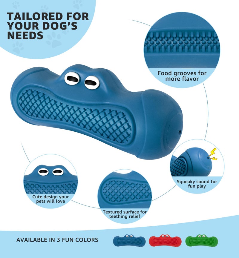 IPTPAS Durable Dog Chew Toy for Aggressive Chewers, Tough Natural Rubber Squeaky Dog Toy with Irresistible Beef Flavor, Dental Care, Teeth Cleaning & Boredom Relief for Medium & Large Dogs (Blue) - Image 5