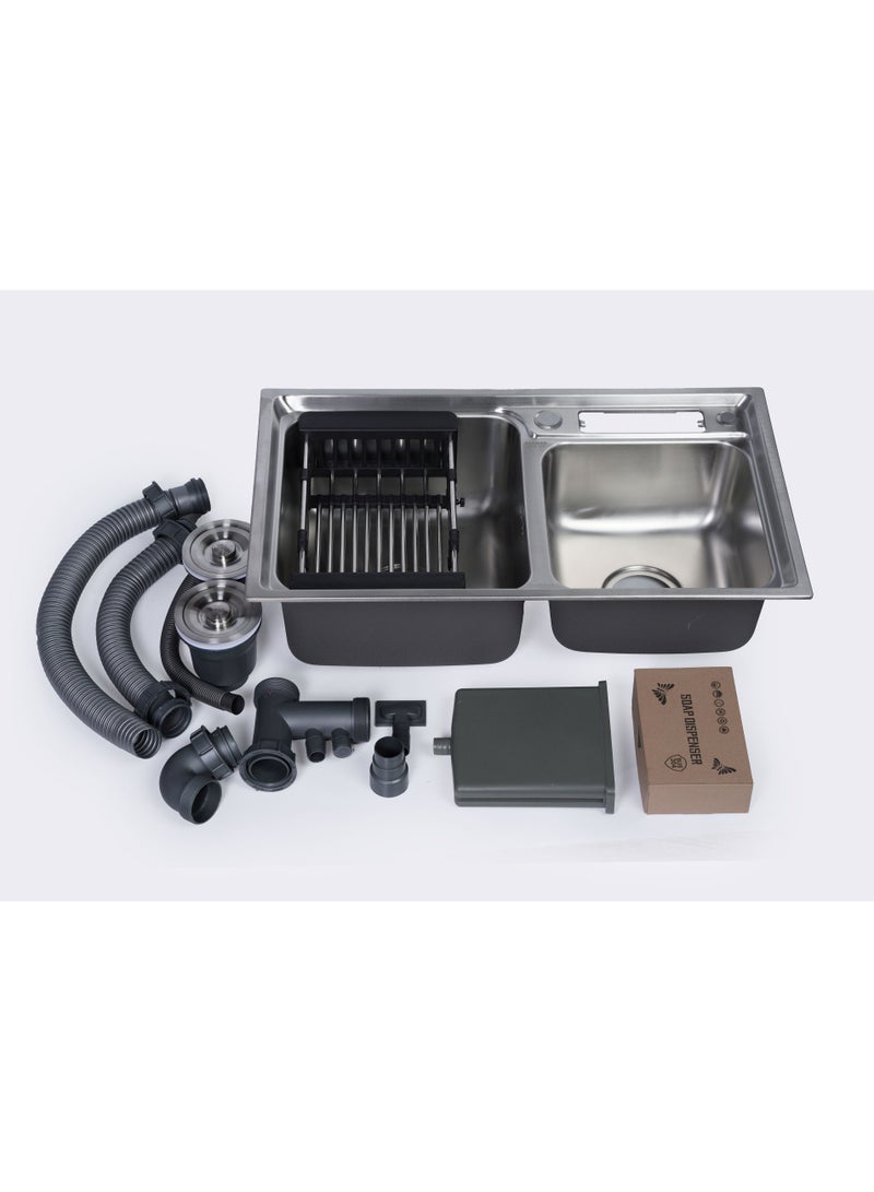 Premium Stainless Steel Kitchen Sink, Double Bowl, 78x43x22 cm, Chrome Finish, Durable Modern Design