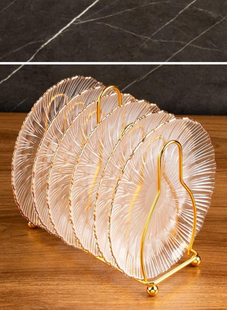 طقم صحون حلا زجاج مع استاند معدن عدد فاخر وأنيق