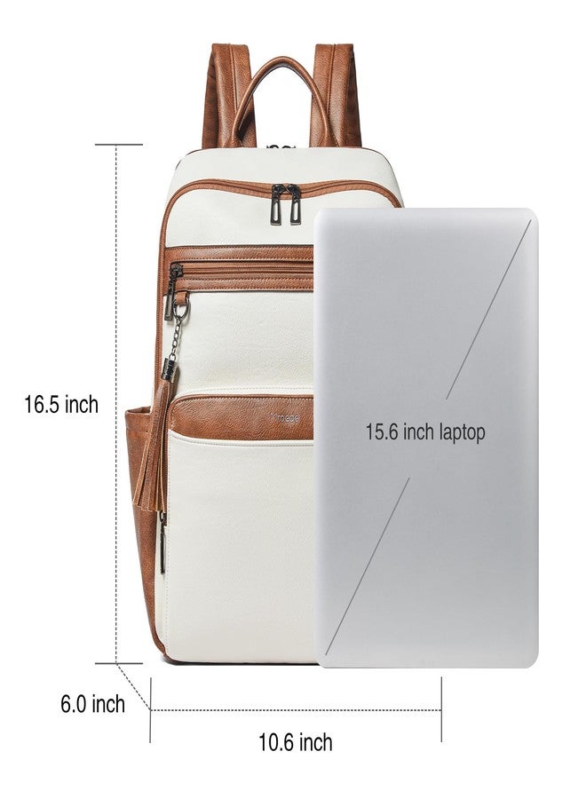 Mroede Leather Laptop Backpack for Women,Leather Backpack with Laptop Compartment Fit 15.6 inch Laptops,Carry-on Travel Backpacks,Casual Daypack for Work Business Weekender College,Beige - Image 3