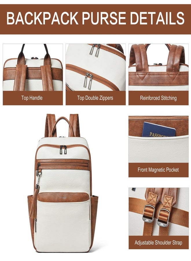 Mroede Leather Laptop Backpack for Women,Leather Backpack with Laptop Compartment Fit 15.6 inch Laptops,Carry-on Travel Backpacks,Casual Daypack for Work Business Weekender College,Beige - Image 5