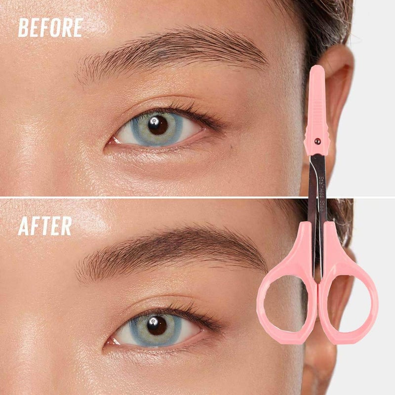 HiMo 4" Curved Craft Scissors Stainless Steel Unisex Eyebrow Kit Eyebrow Scissors, Slant Tweezers And Eyebrow Brush for Eyebrow Eyelash Extensions Pink Set - Image 3