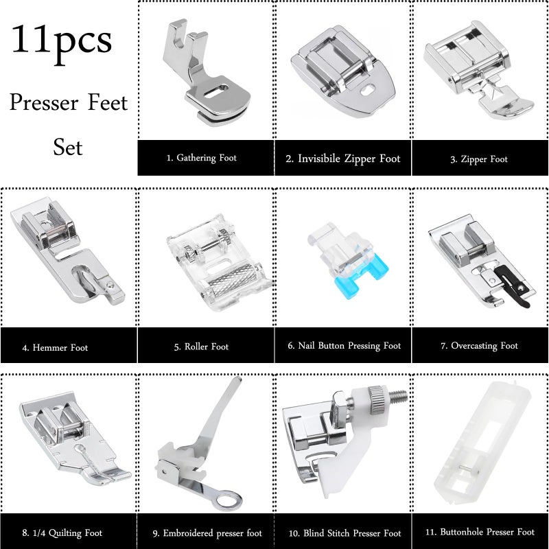 YEQIN 11 Pcs Sewing Machine Presser Feet Set for Low Shank Snap-On Sewing Machine Singer, Brother, Janome, Babylock, Kenmore, Euro-Pro, White, Juki, New Home Sewing Machines - Image 2