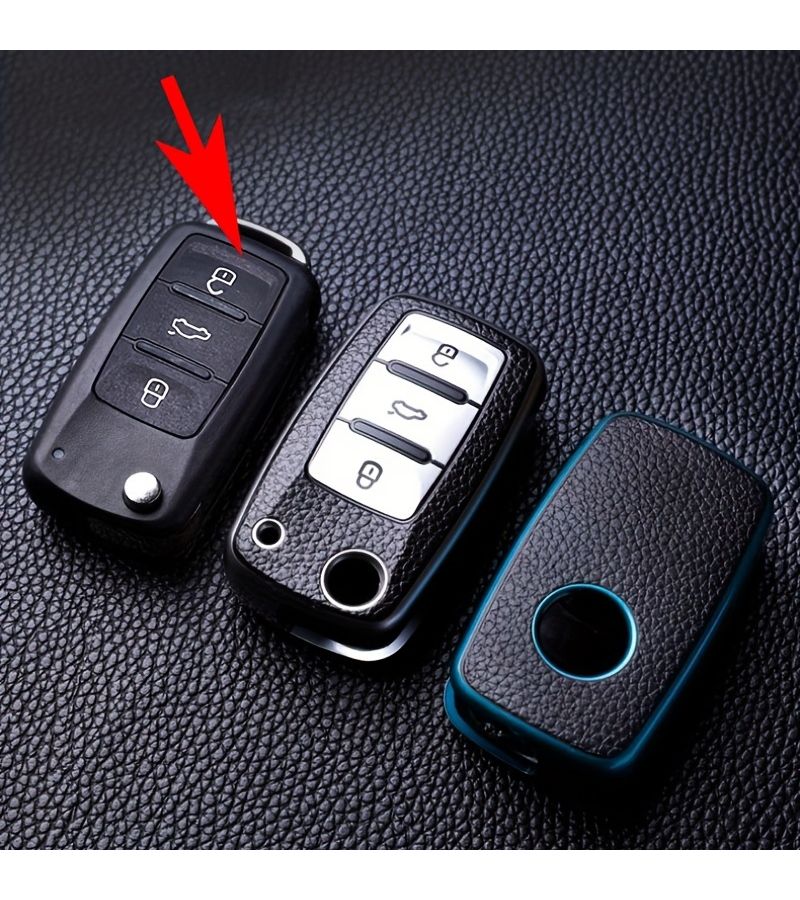 Red Leather TPU Car Key Case Anti Fall Wear Resistant for Volkswagen Skoda 3 Button - Image 3