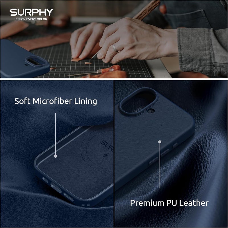 SURPHY Designed for iPhone 17 Leather Case, Compatible with MagSafe Wireless Charging Faux Leather Case with Metallic Buttons and Microfiber Lining for 17 6.3 inch 2025, Midnight Blue - Image 5