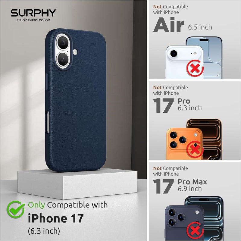 SURPHY Designed for iPhone 17 Leather Case, Compatible with MagSafe Wireless Charging Faux Leather Case with Metallic Buttons and Microfiber Lining for 17 6.3 inch 2025, Midnight Blue - Image 2