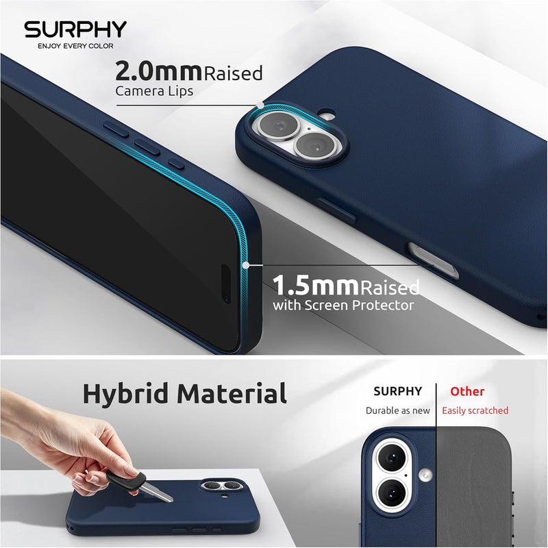 SURPHY Designed for iPhone 17 Leather Case, Compatible with MagSafe Wireless Charging Faux Leather Case with Metallic Buttons and Microfiber Lining for 17 6.3 inch 2025, Midnight Blue - Image 4