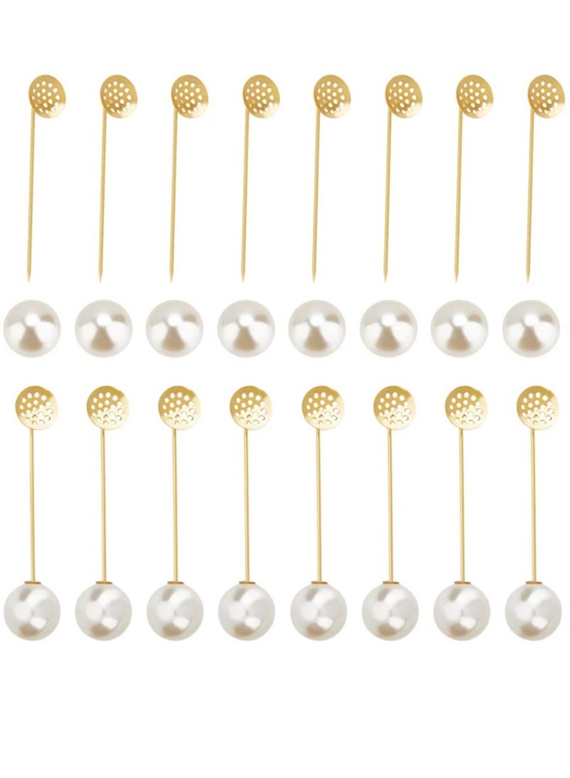 Excefore 50 Sets Golden Tray Lapel Pin, Round Tray Safety Pins with Imitation Pearl Beads Brass Brooch Pins Findings for Men Women Suit Tie Hat Scarf Badge DIY Costume Jewelry Accessories - Image 1