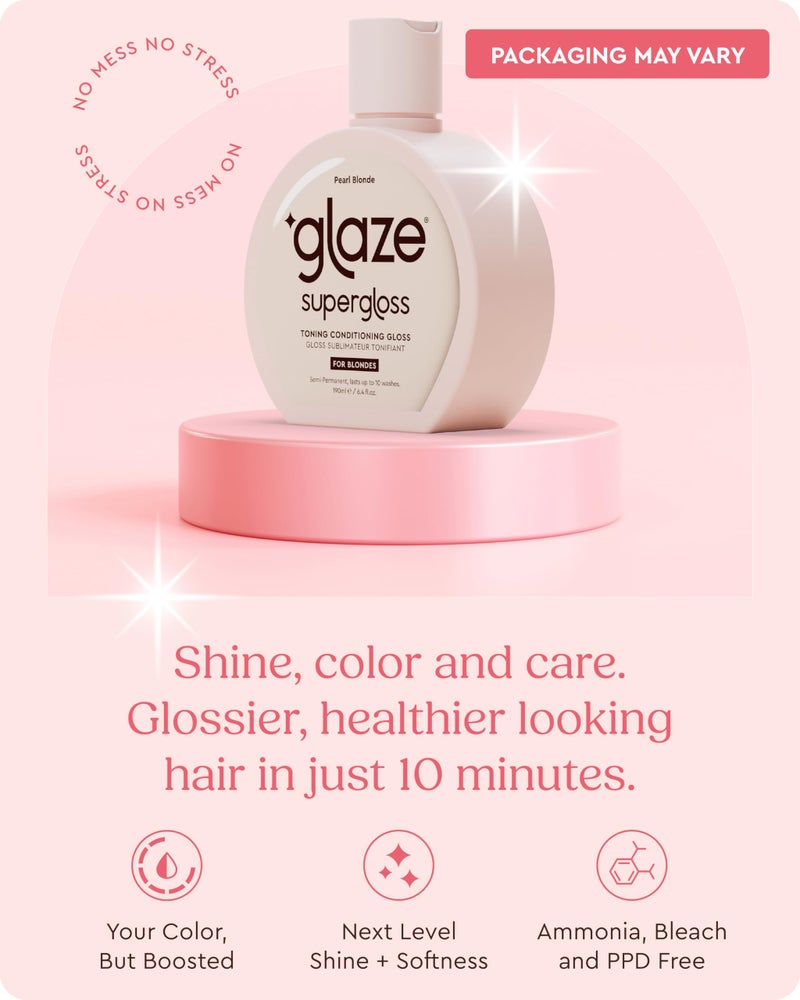 Glaze Supergloss Color Conditioning Gloss â€“ Hydrating Semi-Permanent Color Toning Hair Gloss & Shine Boost â€“ For Light Blonde Hair and Highlights â€“ 6.4 Fl Oz - Purple - Pearl Blonde - Image 3