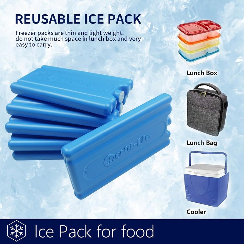 WORLD-BIO Ice Packs for Cooler Long Lasting Reusable Freezer Packs for Lunch Box, Lunch Bag, Cooler Bag for Work, School, Picnic, Camping, Fishing and More, Keep Beverages Foods Cold & Fresh - Image 5