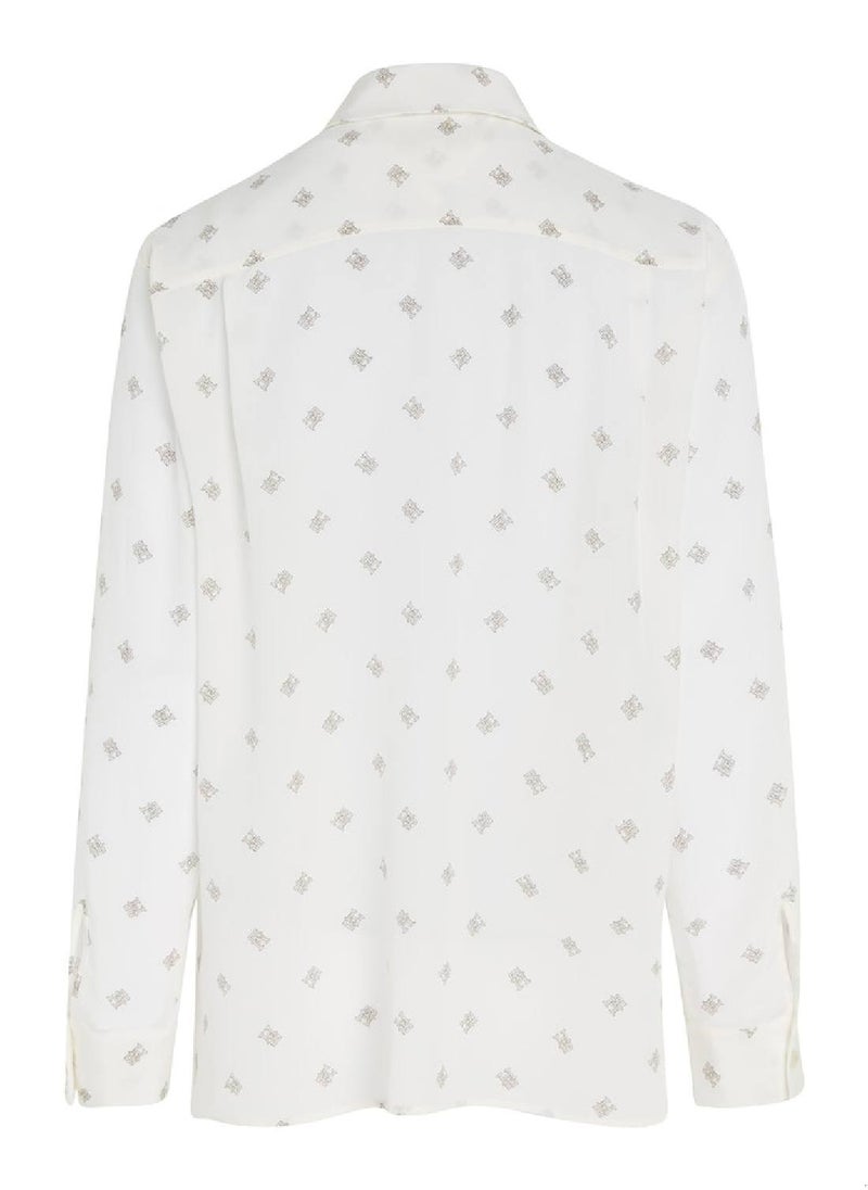 TOMMY HILFIGER Women's Monogram Slik Relaxed Shirt  - Silk, White  - Image 4