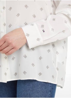TOMMY HILFIGER Women's Monogram Slik Relaxed Shirt  - Silk, White  - Image 5