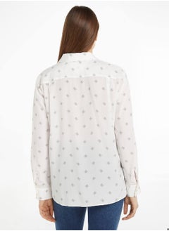 TOMMY HILFIGER Women's Monogram Slik Relaxed Shirt  - Silk, White  - Image 3